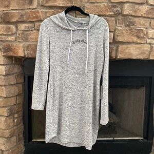 NWT J for Justify grey hooded dress large with “Baby Girl” in black Medium